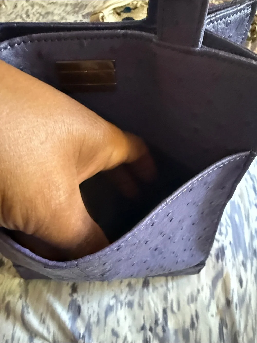 Tommy Hilfiger Purple Ostrich-Embossed Mini Top-Handle Tote retro